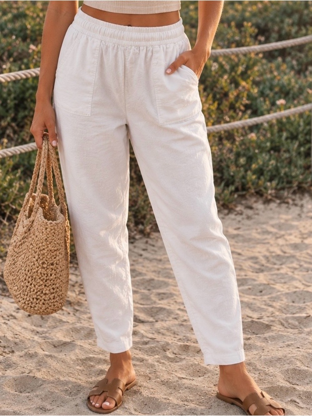 Old Navy White Linen Pull-On Pants Size Small | Lightweight